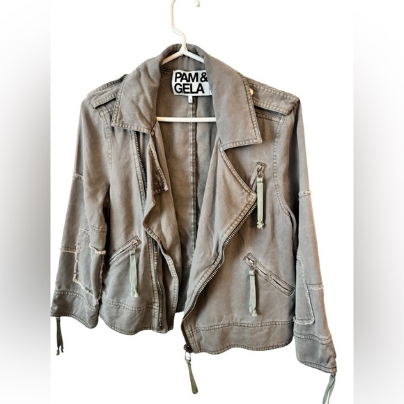 Pam & Gela  Patch Twill Moto Jacket Size S - Picture 10 of 12